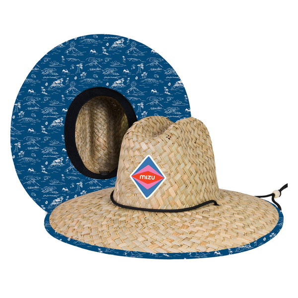 Hawaiian Print Straw Hat | Ocean Blue